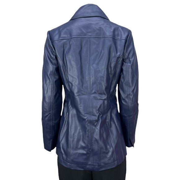 Blue Faux Leather Dennis by Dennis Basso Turn-lock Jacket Sz XXS - Picture 4 of 11
